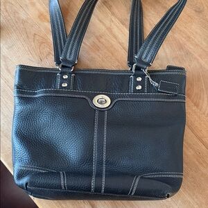 Coach Hamilton Black Leather Shoulder Bag with Contrast Stitching